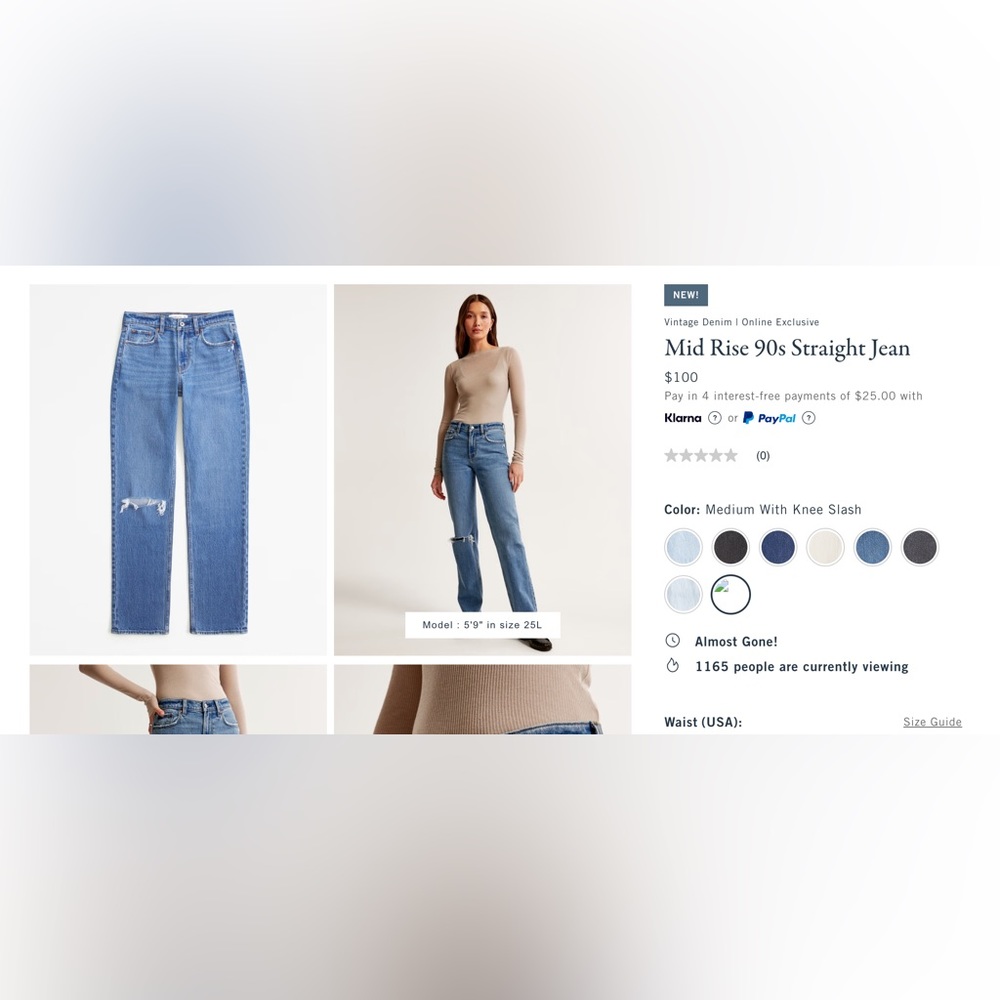 Abercrombie Mid Rise 90s Straight Jean - Size 25